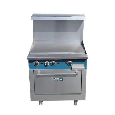 Core Pro stainless steel 36-inch gas range with griddle and electric cooktop, suitable for commercial kitchens